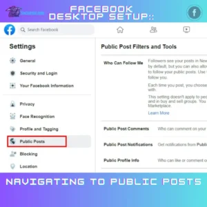 A screenshot of the Facebook Settings dashboard showing the left sidebar with the Public Posts tab highlighted in a red rectangular outline, alongside the Public Post Filters and Tools panel on the right.