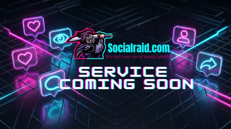 A wide premium digital banner showing glowing neon fuchsia and electric cyan icons for social media metrics like likes, views, comments, followers, and shares on a sleek dark-mode background.