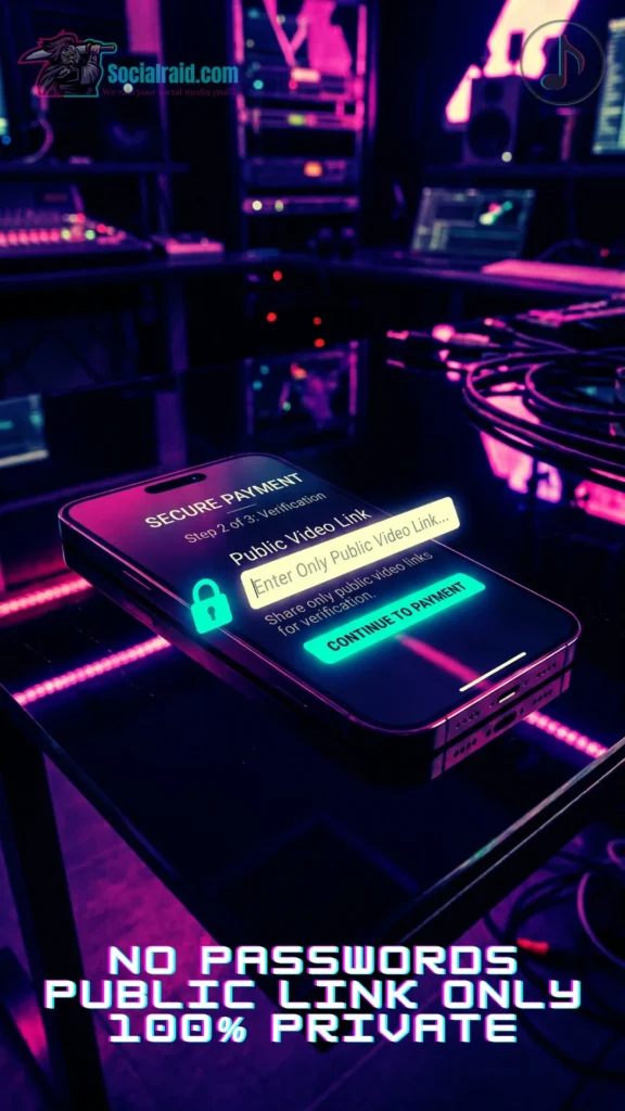 A smartphone showing a secure public link order box for cheap TikTok likes.