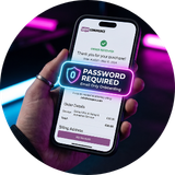 A password-free checkout confirmation interface on a smartphone screen with zero credential prompts.
