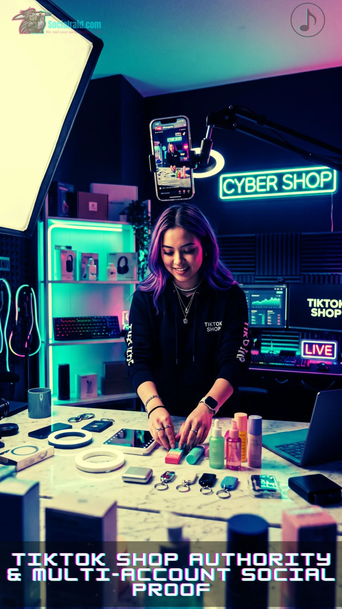 An e-commerce seller staging trending physical products for a TikTok Shop showcase recording.