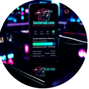 A dark smartphone screen displaying fast share progress bars with neon 24-hour setup tags.