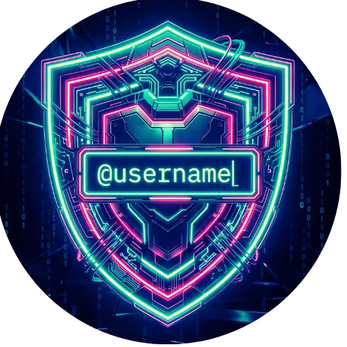 A 3D render of a futuristic cyber padlock securing a public social media handle field.