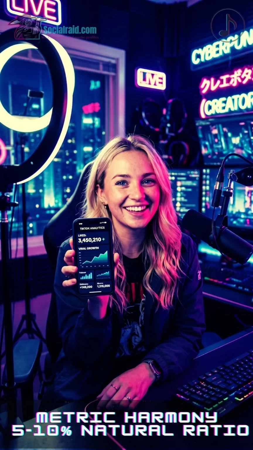 A marketing professional reviewing video likes and views ratios and engagement balance on a smartphone in an studio.