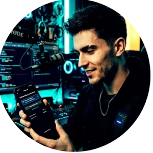 A male digital marketer entering a public TikTok video URL for shares checkout on a smartphone.